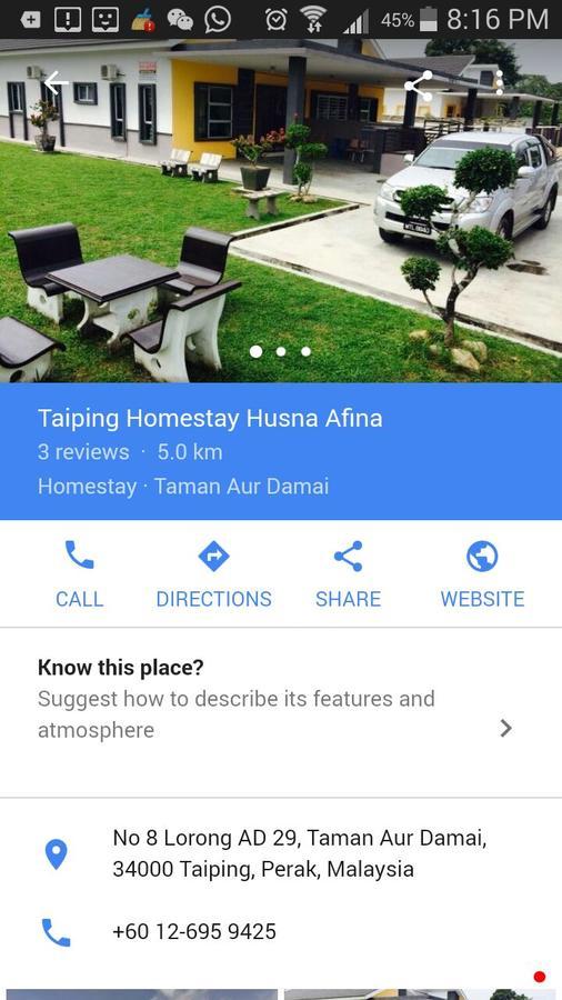 Taiping Homestay Husna Afina Bagian luar foto